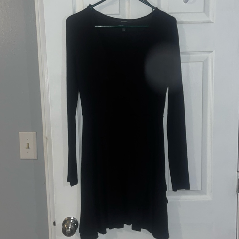 Long sleeve black dress with tie in front